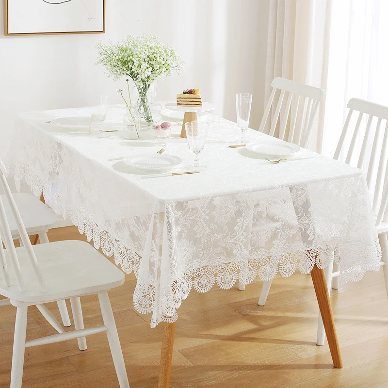 White Table Cloth Glass Yarn Lace Rectangle Table Cover Simple Hollow Out Europe Embroidered Table Dining Tablecloth Dust Cover