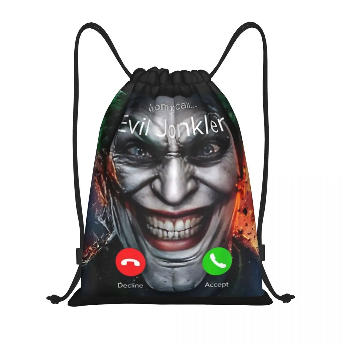 Custom Humor Horror Incoming Call From Evil Jonkler Halloween Fashion Women Men Drawstring Bag Backpack Portable Folding Bag