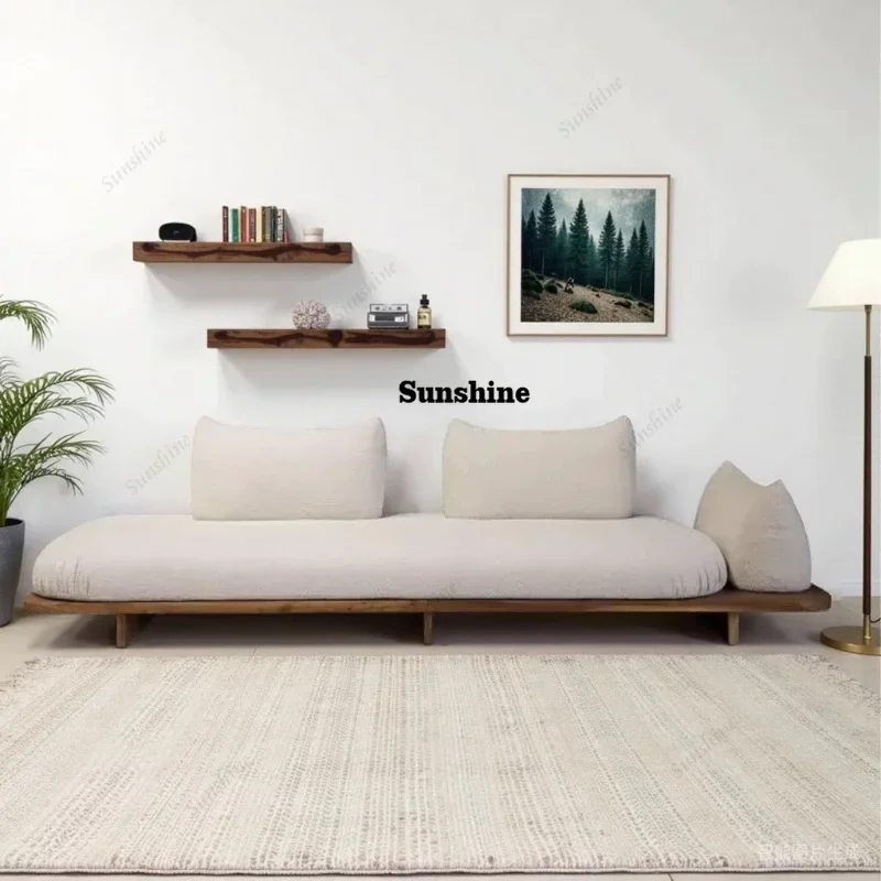 

YMedieval lamb wool high rebound Japanese tatami wabi-sabi, solid wood sofa small apartment