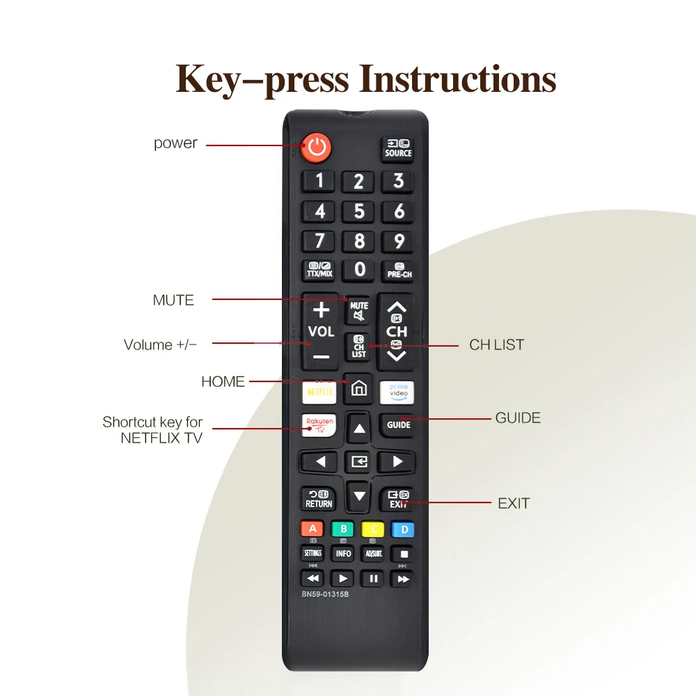 جهاز التحكم عن بعد بالأشعة تحت الحمراء BN59-01315B بديل لتلفزيون سامسونج UE55RU7100 مع NETFLIX Prime Video