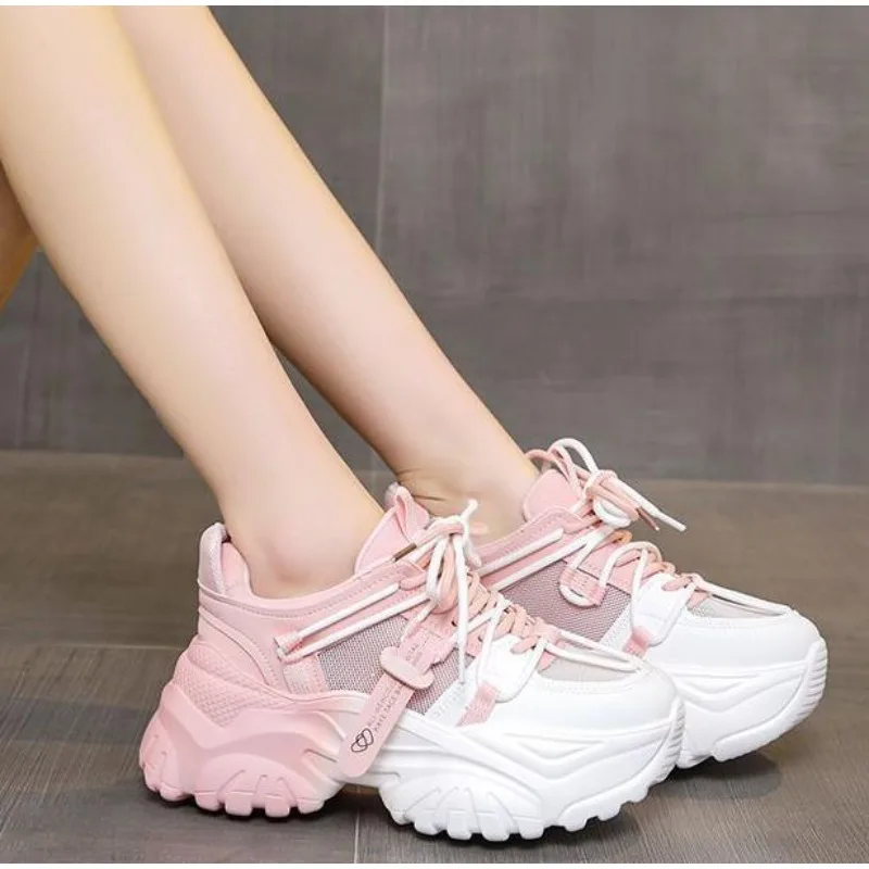 

Women's Platform Chunky Sneakers Woman Fashion Sports Shoes Pink White Sport Sneaker Tennis Female Elegant Lace-up Zapatillas