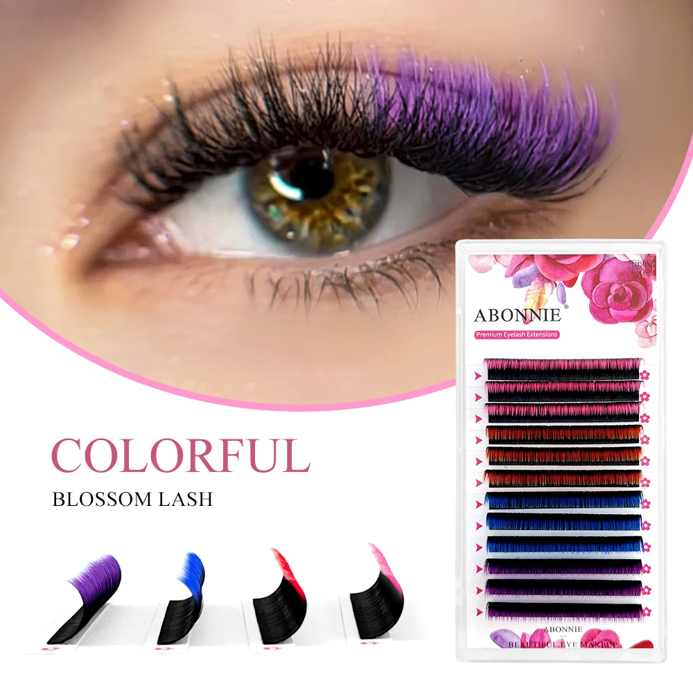 Abonnie 12Rows 0.07mm Omber Colored Easy Fanning Volume Lashes Soft Mink Fast Blooming Auto Fans Eyelash Extensions For Beauty