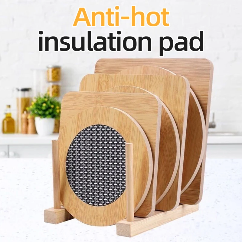 

1pc Kitchen Gadget Wooden Table Mat Insulation Coaster Circular Square Woven Insulation Pad Desktop Heat-Resistant Tableware Mat