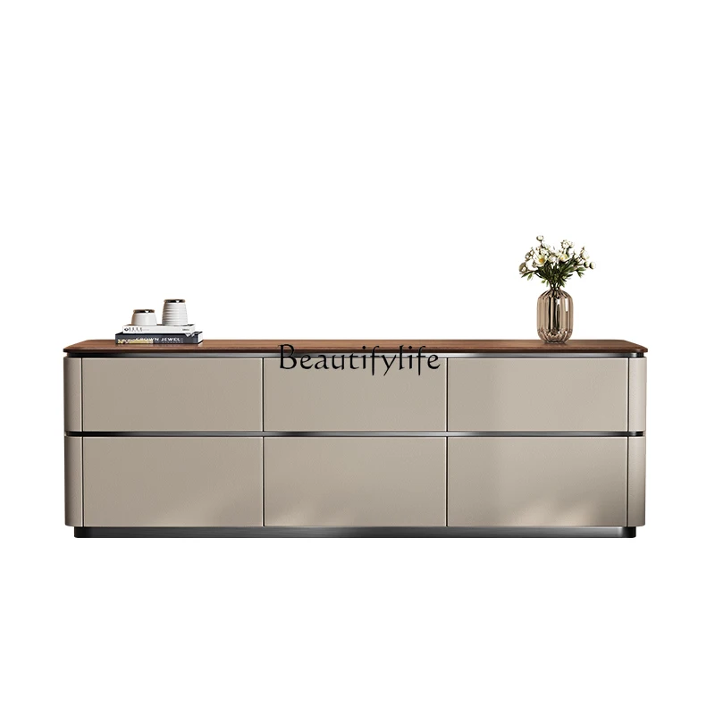 

Italian Minimalist Bedroom Storage Cabinet Integrated Floor-standing Light Luxury High-end Walnut Solid Wood Six-drawer Cabinet