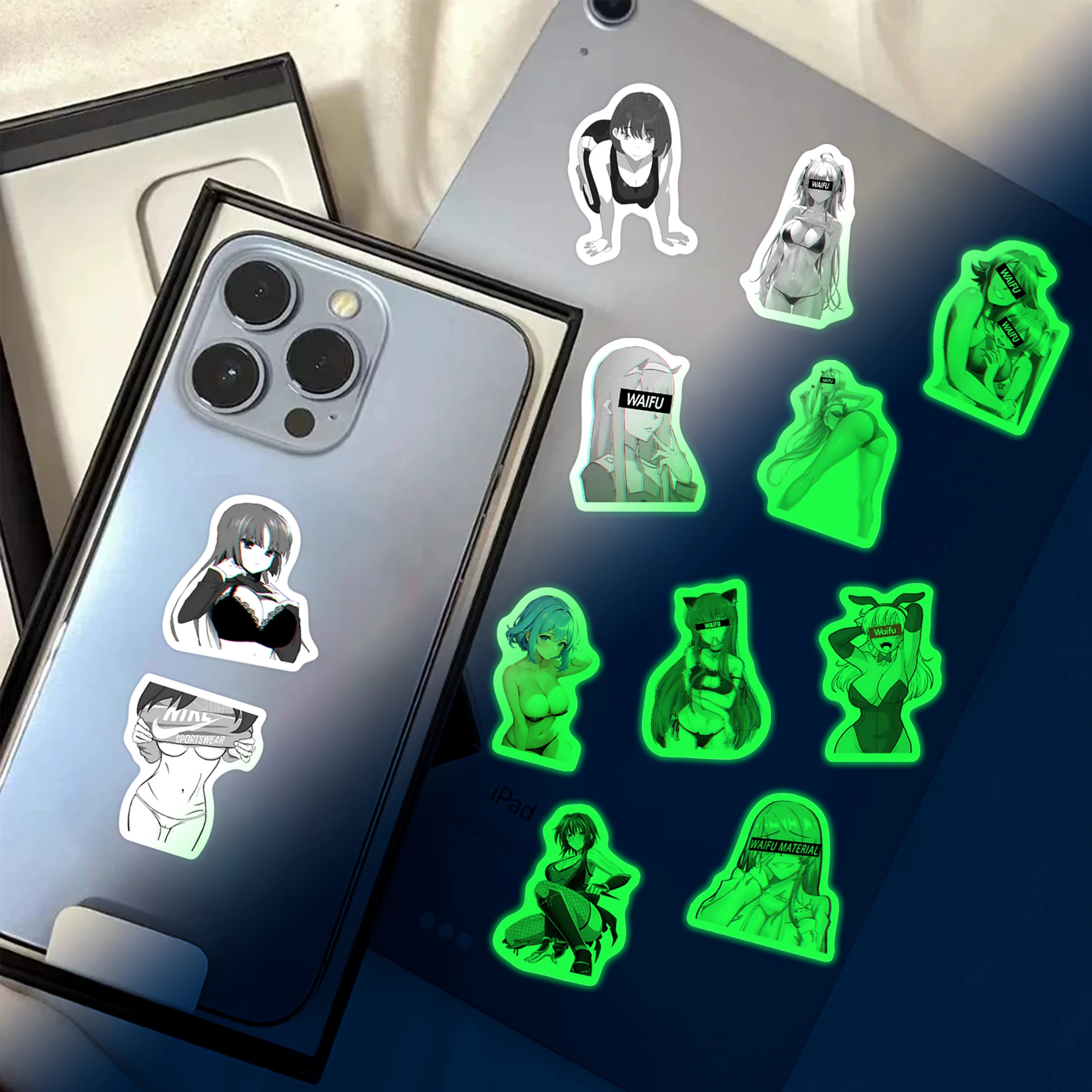 70 قطعة بيكيني أبيض وأسود الجمال يتوهج في الظلام ملصقات فنية للأطفال ملصقات قرطاسية دفتر مقاومة للماء #4