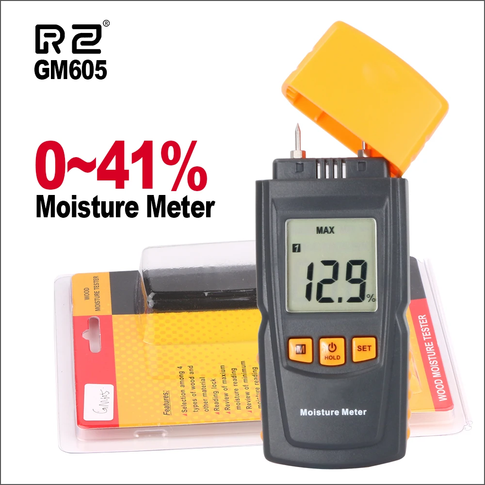 

RZ Wood Moisture Meter Digital Humidity Menter Tester Hygrometer Humidity Measuring Device GM605 Woodworking Moisture Meter