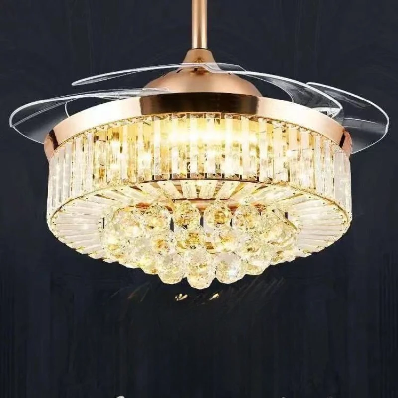 Led Luxury Gold Crystal Ceiling Fan With Lights 42 Inch Remote Control 110V 220 V Ceiling Fan Nordic  Home Decorative Fans Light