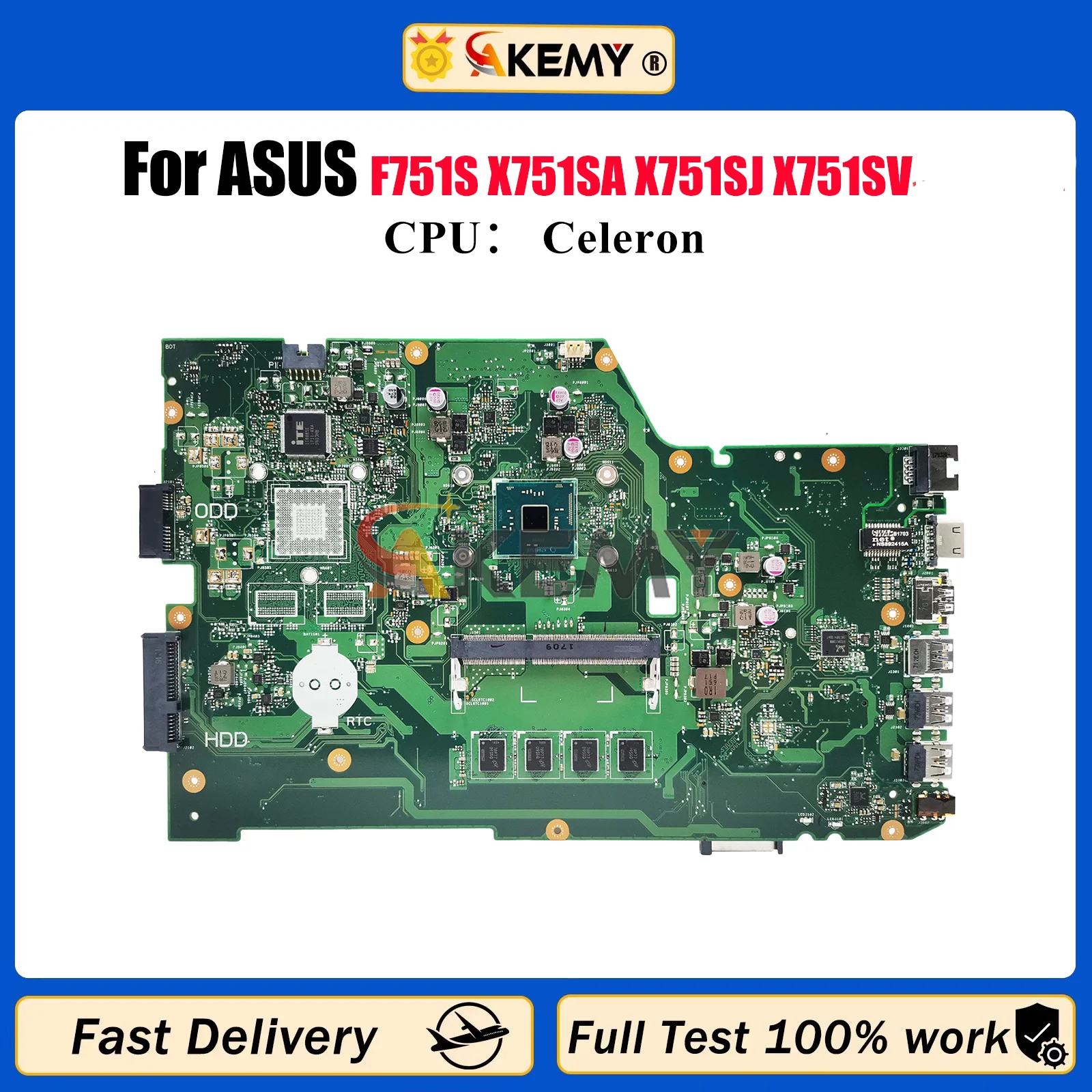 

X751SA Laptop Motherboard For ASUS VivoBook X751S F751S A751S X751SA X751SJ X751SV Mainboard With Celeron CPU 100% tests OK stk