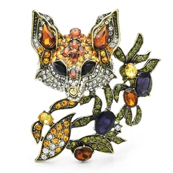 Wuli&baby Big Luxury Crystal Fox Brooches For Women Unisex Vintage Charming Animal Party Brooch Pins Gifts