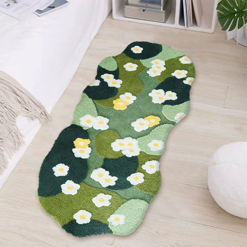 

Plush Bedroom Bedside Area Rug Fluffy Moss Green Carpet Soft Three-Dimensional Flocking Bedroom Rug Home Entrance Decoration Mat