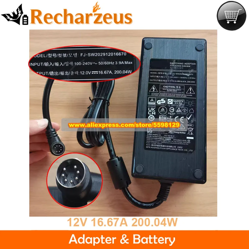 

Genuine FJ-SW202912016670 AC Adapter 12V 16.67A 200.04W for Mophie Used Laptop Power Supply 7Pins