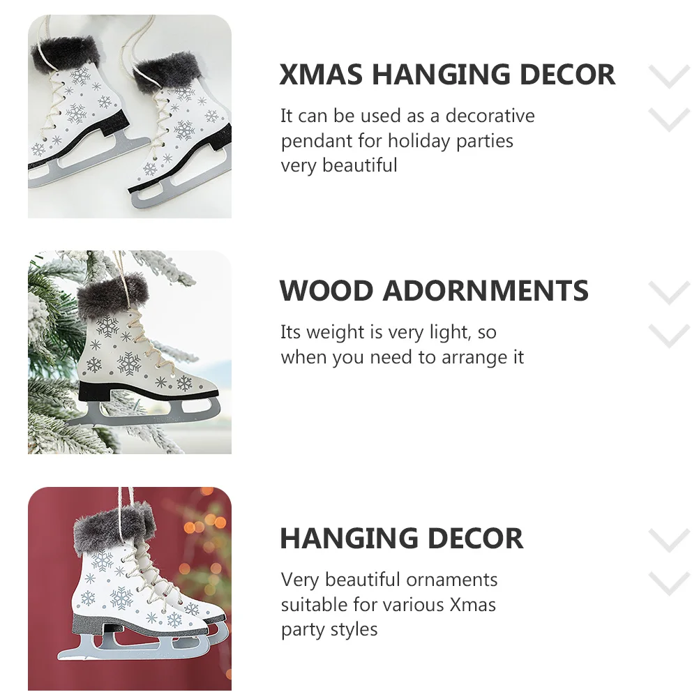

2 Pcs Wooden Ice Skate Pendant Christmas Tree Decorations Skating Ornaments Festive Events Skates Skate-shaped Brightly Colored