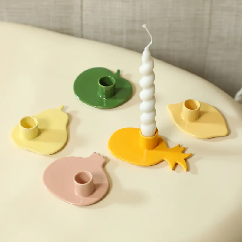 European Stylish Ceramic Candle Holder Cartoon Fruit Shape Candelabrum Desktop Storage Candlestick Home Accessories Gift Decor