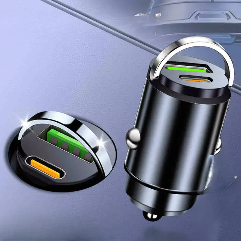 100W mini car charger fast charging for iPhone QC3.0 mini PD USB Type C car mobile phone charger for Xiaomi Samsung Huawei