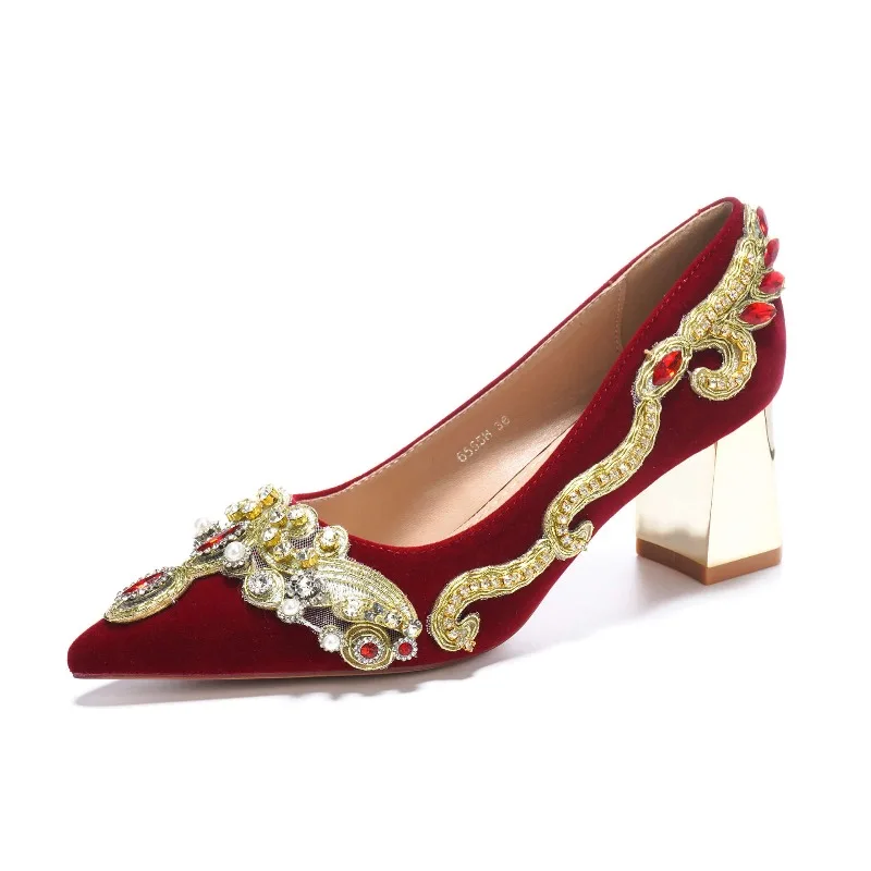 

Высококачественные женские туфли-лодочки и туфли на каблуке 6,5 см, роскошные свадебные туфли со стразами для женщин, модные женские туфли на толстом каблуке Tacones