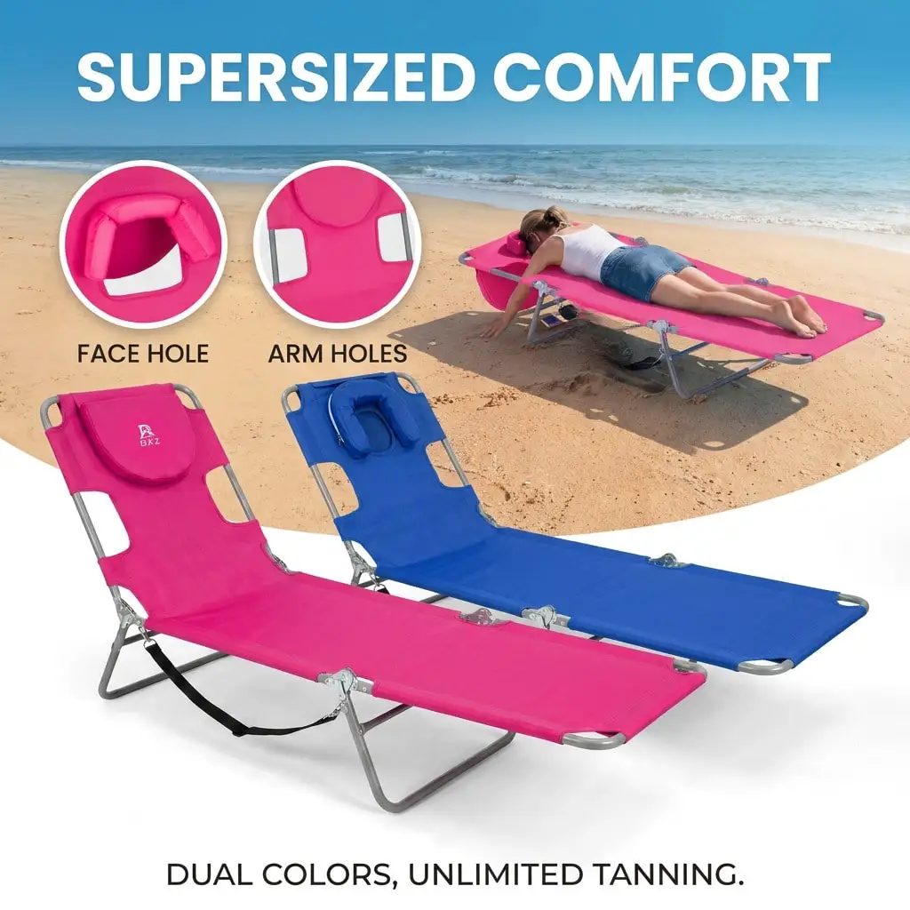 Adjustable Foldable Tanning Beach Chair ,Ortable Outdoor Sun Lounge For Pool Patio Camping