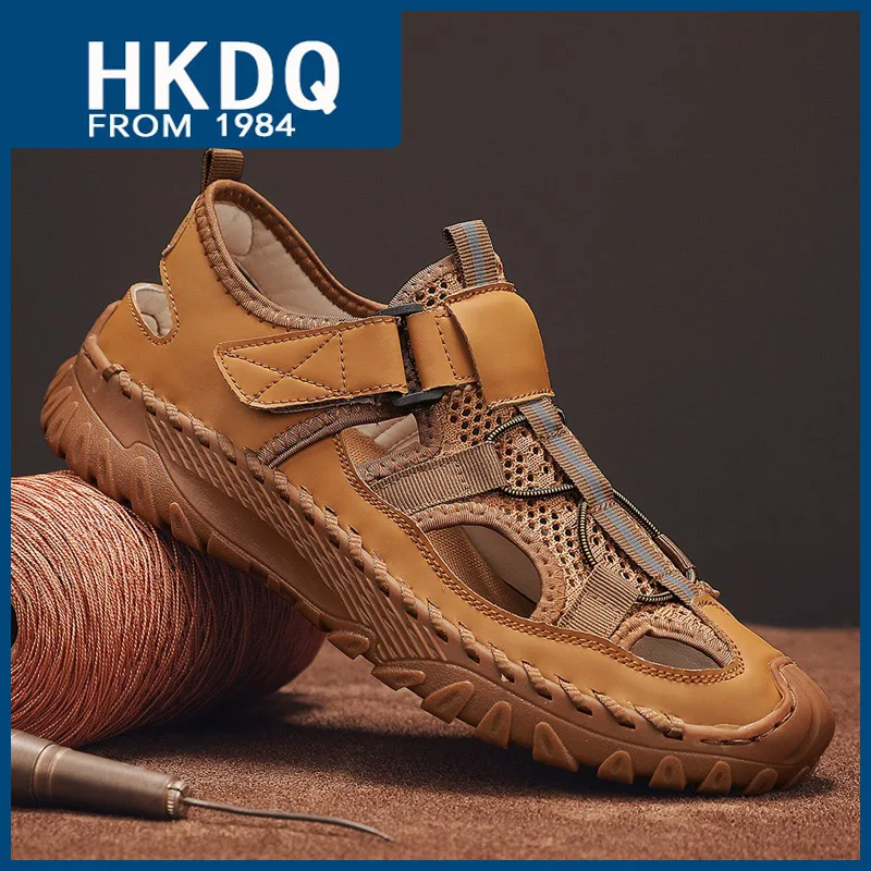 

HKDQ High Quality Platform Sandals Men Fashion Brown HOOK&LOOP Men's Summer Shoes Trendy Mesh Non-slip Outdoor Sandals For Man