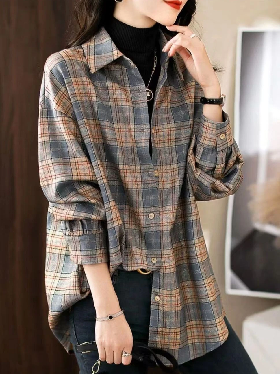 بلوزة نسائية منقوشة irt كاجوال طويلة بطبقات Sve لربيع وخريف وشتاء 2023 جديدة Sle مقاس صغير مزيج قطني مريح #4