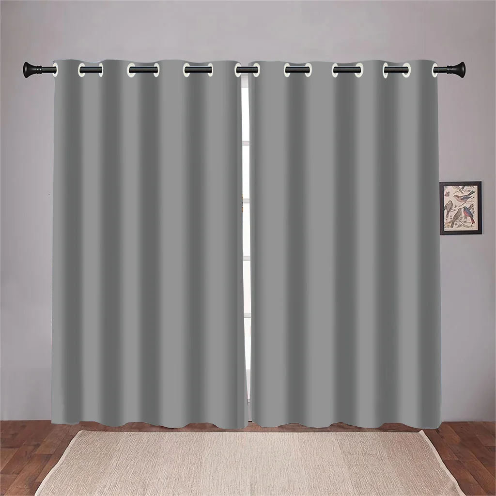 Light Gray Blackout Curtains European Minimalist Living Room Bedroom Balcony Decorative Curtains 2 Panel UV Resistant Curtains