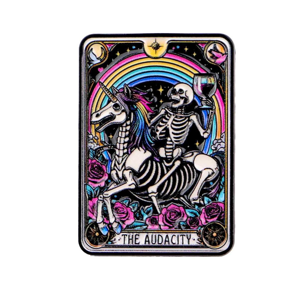 Pin Enamel Tarot Kerangka "Audacity" Bros Pin Kerah Pin Lencana Pada Ransel Aksesori Pakaian Hadiah Perhiasan Punk