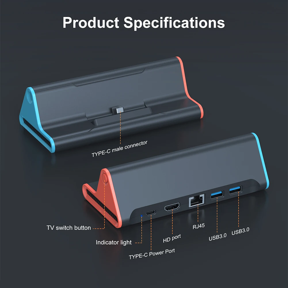 Portable TV Docking Station for Nintendo Switch 2 Charging Dock Station 4K HDMI-compatible Output/Type C Port/USB Port for NS2