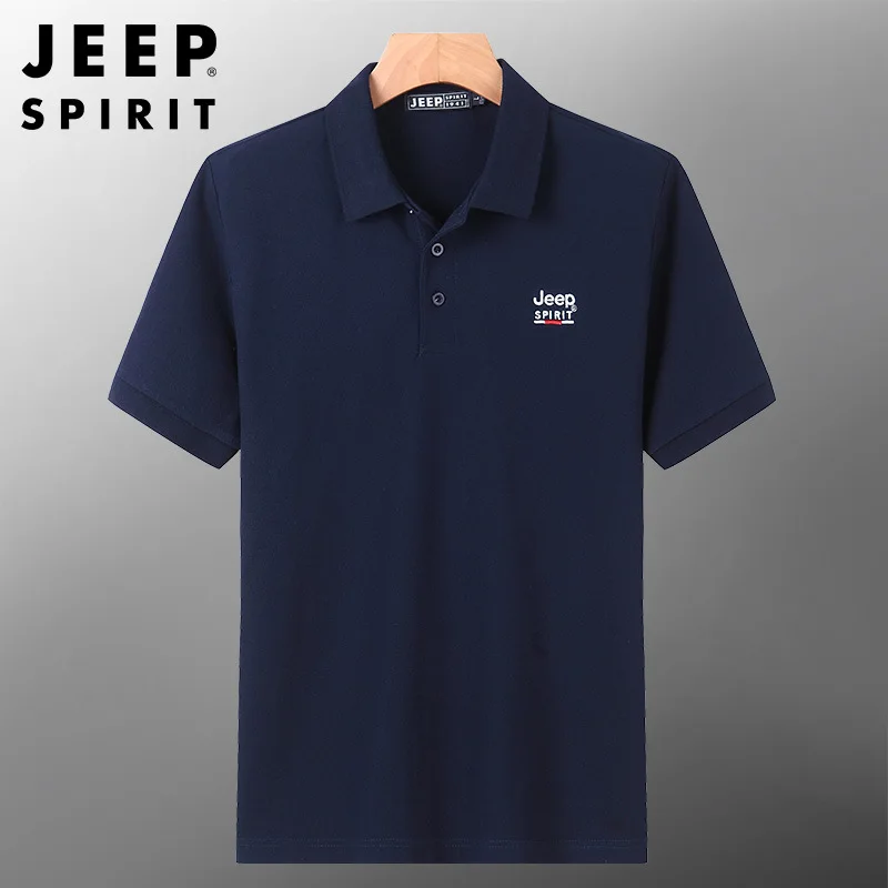 JEEP SPIRIT polo shirt short-sleeved men lapel casual  cotton material loose embroidered  breathable high-quality top clothes