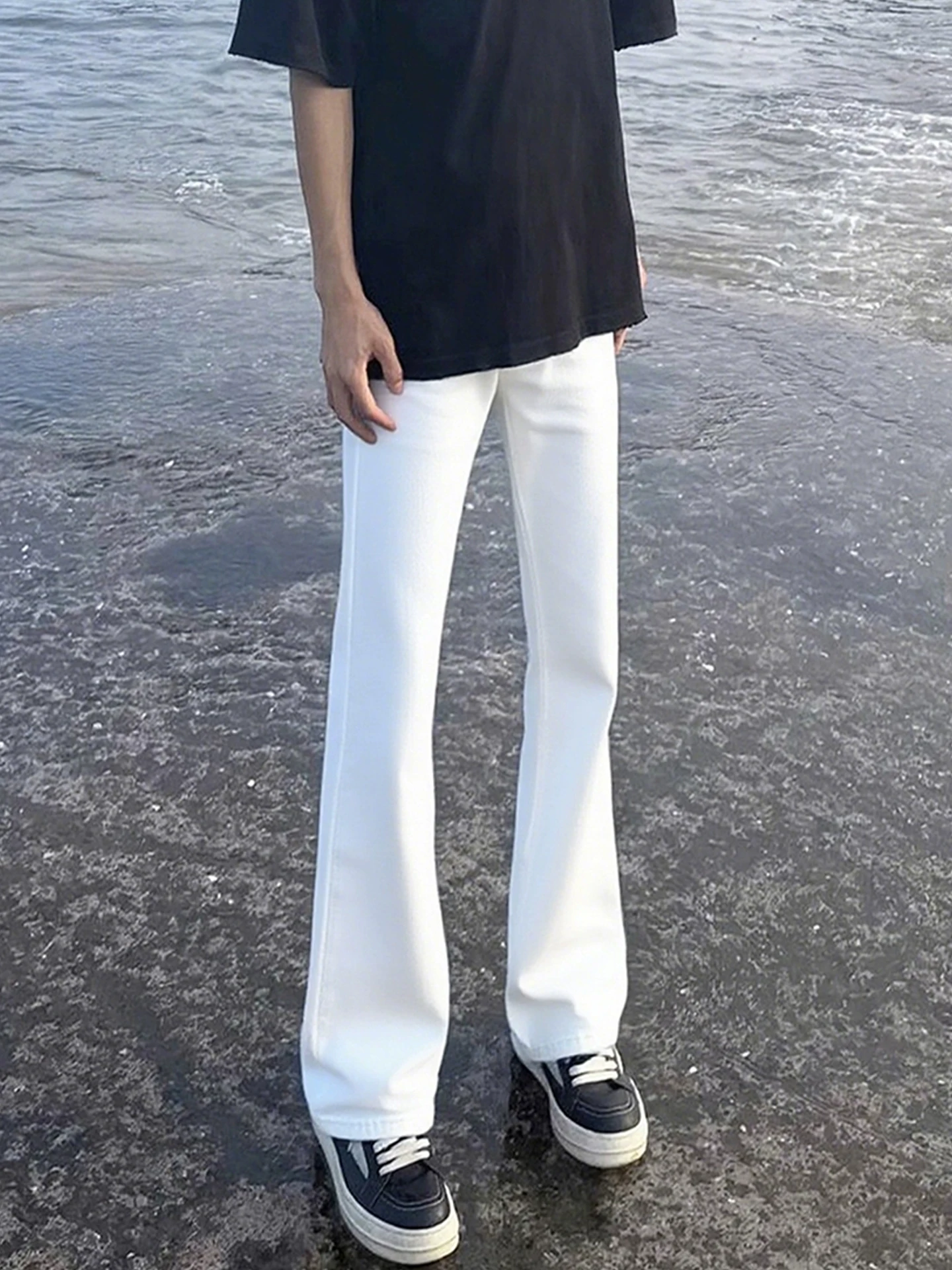 

White Slim Fit Straight Leg Jeans Men's High Street Vibe High Waist Polyester Fiber Casual Wear Comfortable Denim Pants