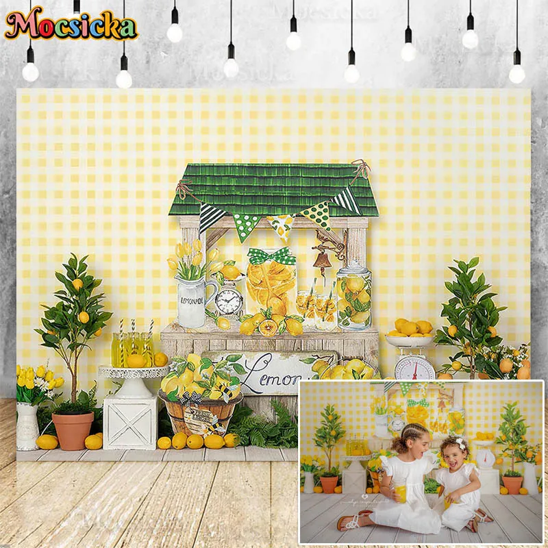 Lemon Farm Themed Cake Smash Photography Background Green Plant Retro Wood Wall Fruit Backdrop Newborn Kid Birthday Photo Studio