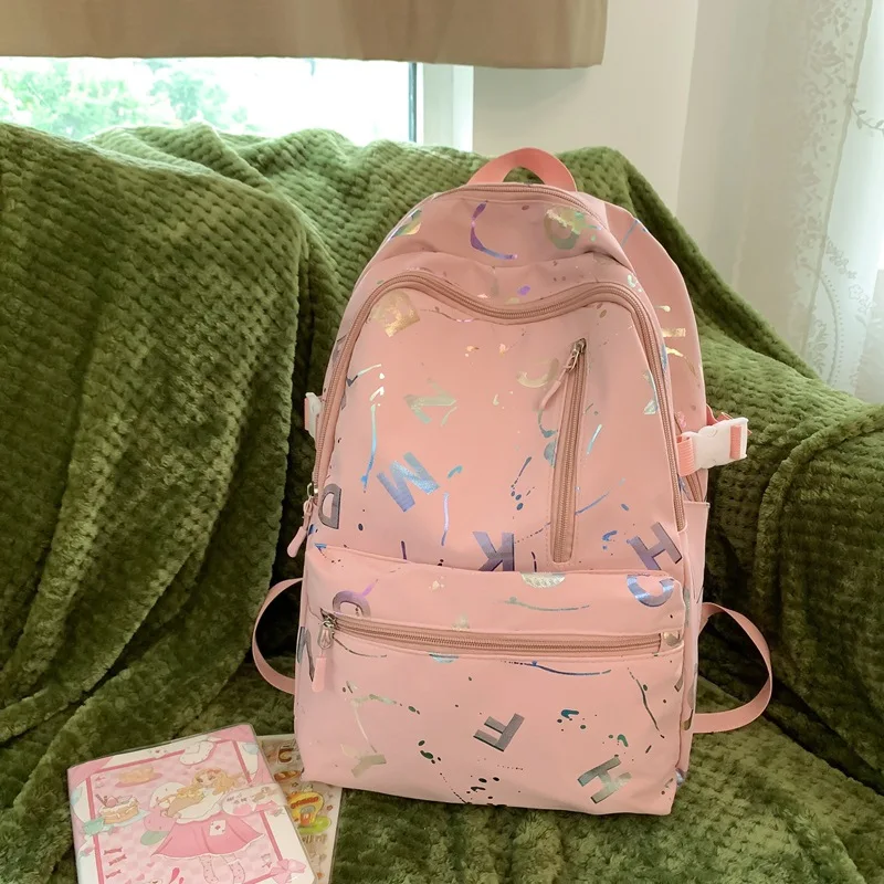 Mochilas escolares impermeables para niñas y jóvenes, bolsa de libros de moda con estampado de letras, mochila de viaje Multifinonal de gran capacidad, 2024