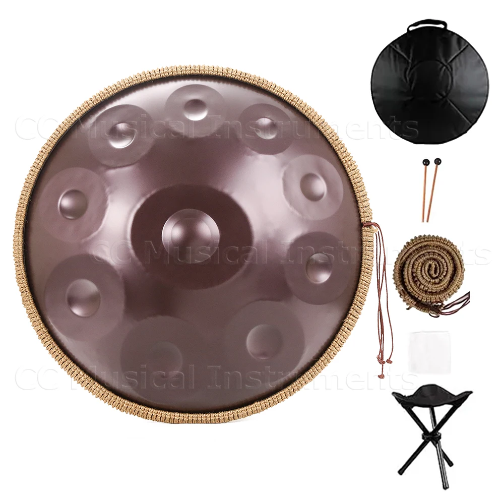 Steel Hand Drum with Soft Hand Pan Bag, Handpan Stand, Music Drum Gift, Purple, 440Hz, 432Hz, D Minor 9, 10, 12Notes