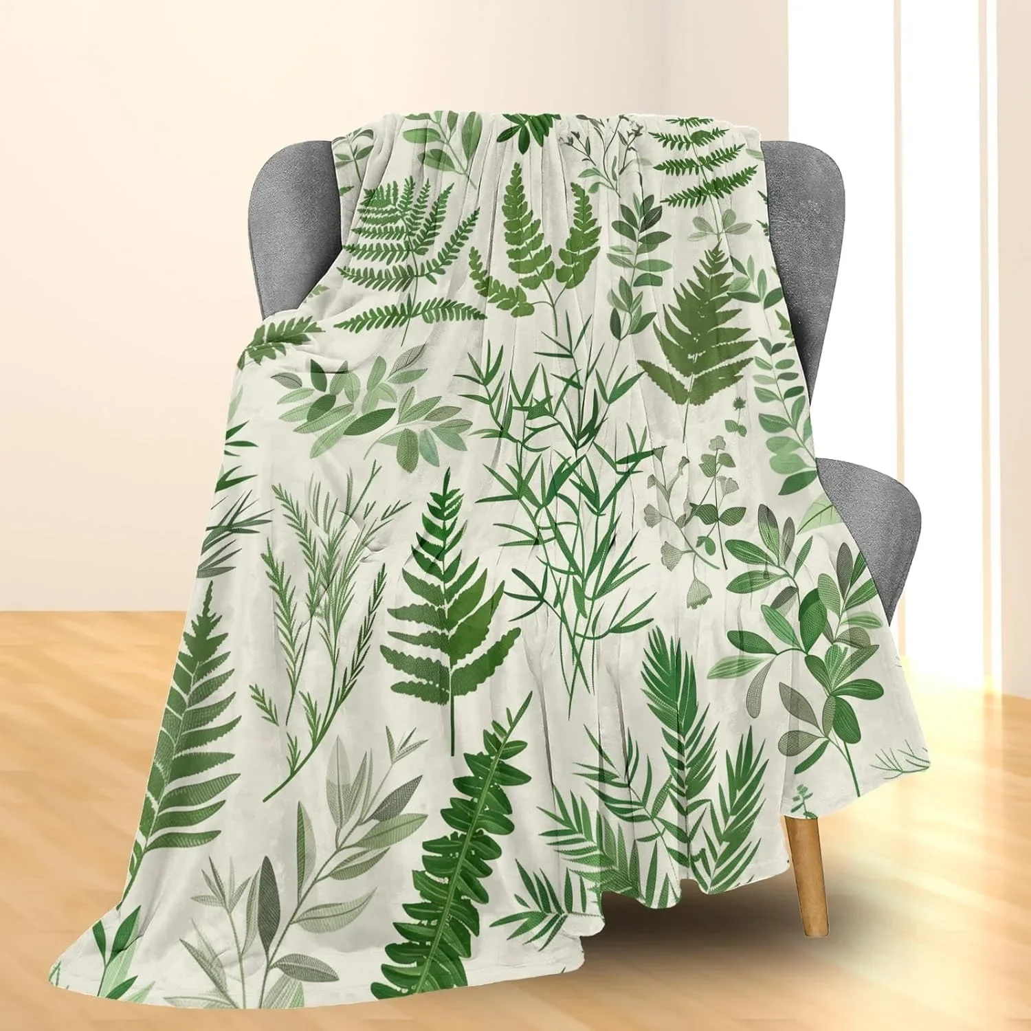 

Одеяло со свежими зелеными листьями и цветами для дивана-кровати, автомобиля, идеальный подарок для любителей цветов, всесезонное использование