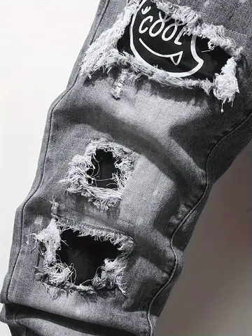 पुरुषों की स्लिम फिट रिप्ड लॉन्ग डेनिम पैंट, पॉकेट, साइड स्ट्रैप और ज़िपर वाली टाइट जींस, पुरुषों की जॉगिंग पैंट, रिप्ड स्ट्रेच 8 best sales जींस स्किनी - №6