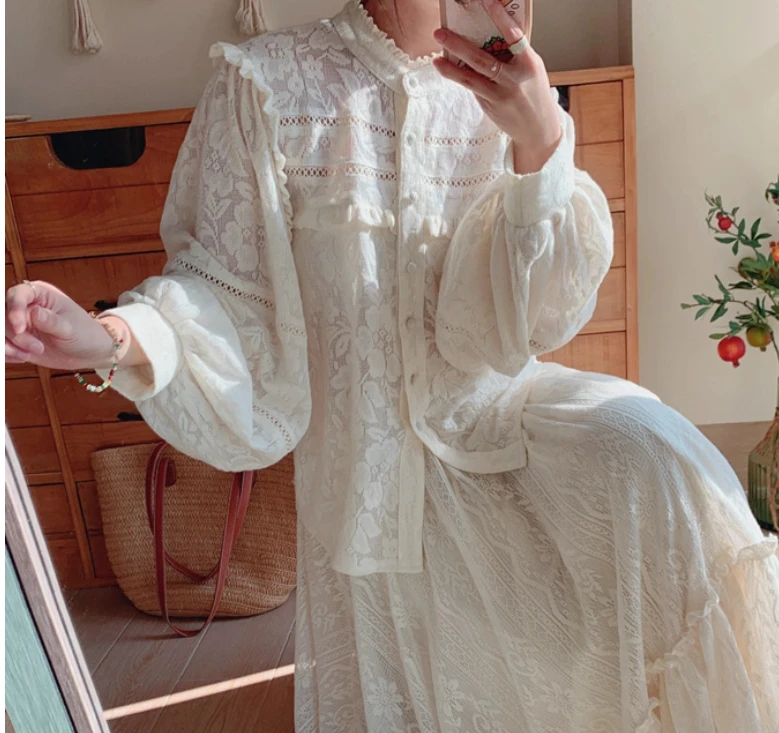 2025 خريف جديد أنيق فرنسي خمر المحكمة فانوس كم الدانتيل قميص مزاجه الوقوف الرقبة الكشكشة طويلة الأكمام لوليتا #4