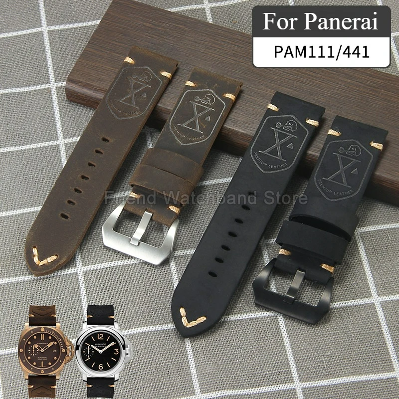 For Panerai PAM111 Cow Leather Watchband 26 24 22 Black Brown Natural Pattern Durable Timeless Elegance A Scarce Watch Accessory