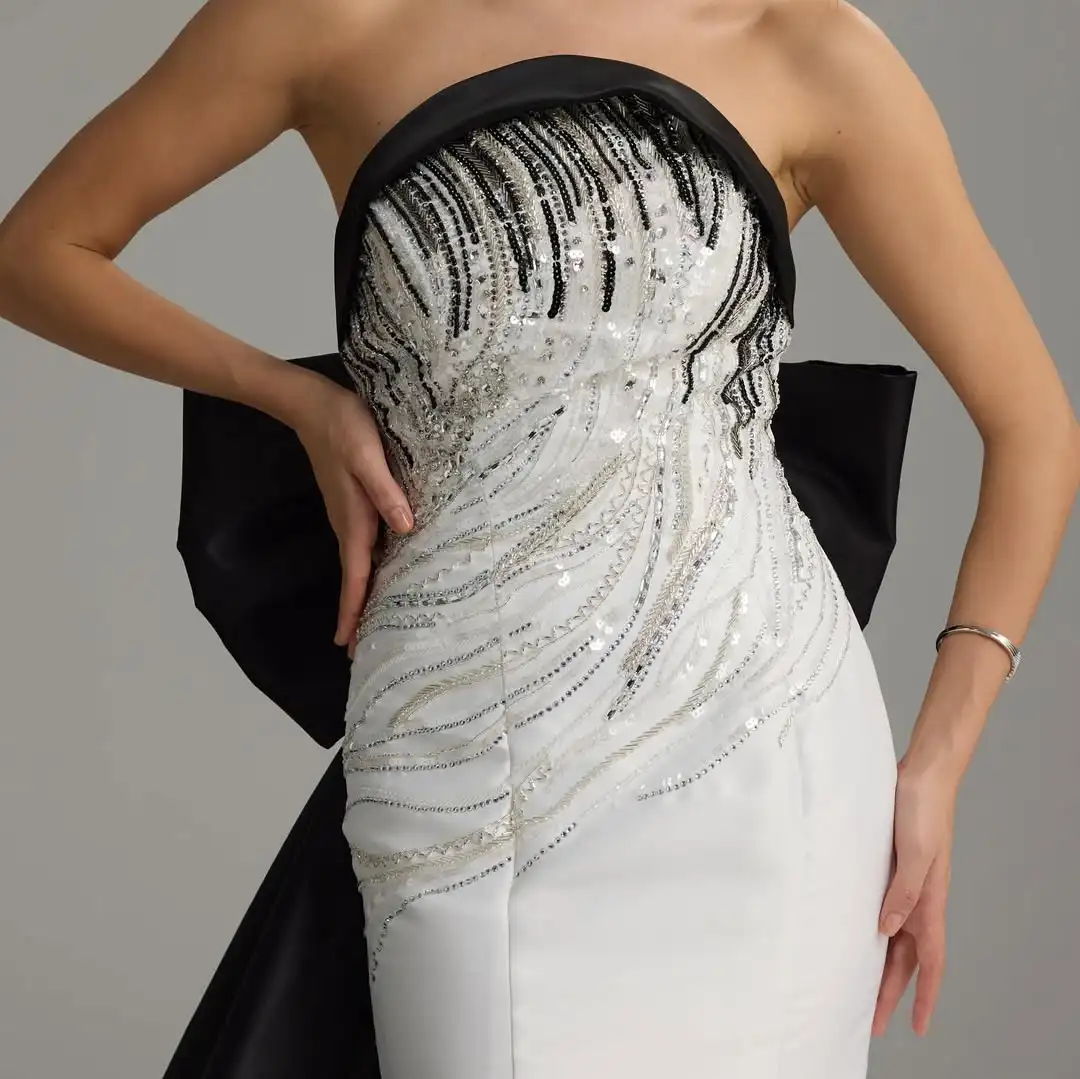 Oisslec Jurk Elegante Vintage Sexy Zwart Ivoor Zeemeermin Kralen Boog Aangepaste Formele Gelegenheid Prom Jurk Avondfeest Jurken