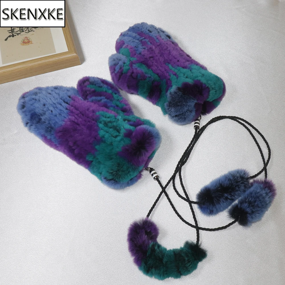

New 100% Real Rex Rabbit Fur Gloves Good Elastic Women Winter Knitted Real Rabbit Fur Mittens Lady Real Rex Rabbit Fur Gloves