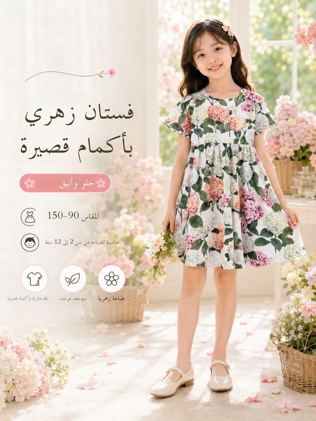 summer-high-end-children's-clothing-girls'-floral-print-short-sleeve-dress-fashionable-princess-style-cotton-midi-skirt