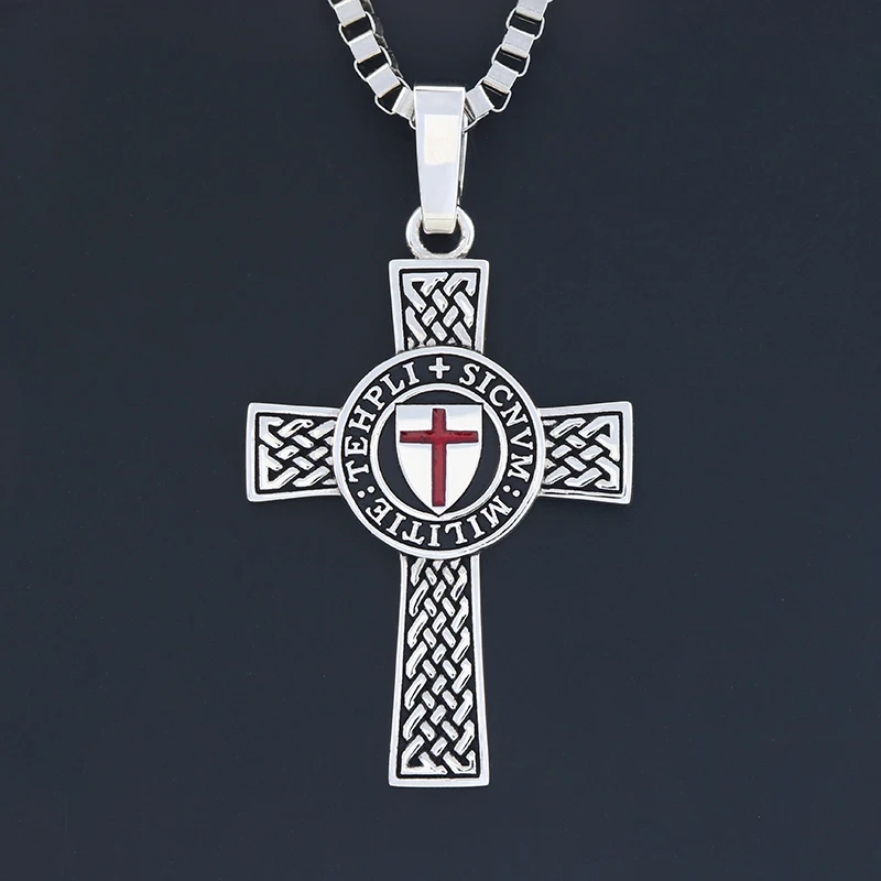 Cross Templar 925 Silver Classic Pendant Necklace Double-sided Men\'s Amulet