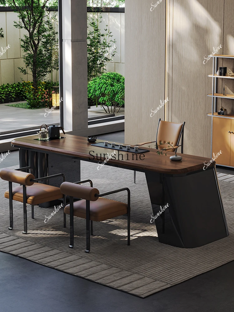 

Solid wood light luxury modern high-end villa tea table and chair combination household tanning walnut tea table FT