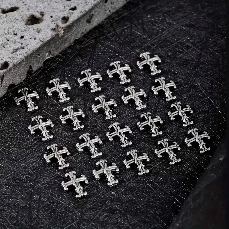 Retro Exquisite Dark Vintage Style Cross Nail Art Patch Premium Metal Style Heart Nail Metal Decorment Set