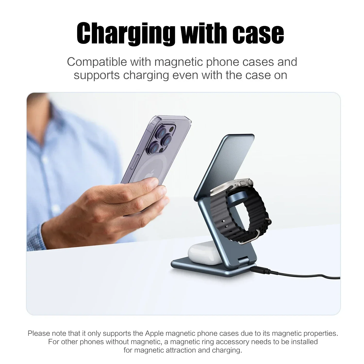 Fast Magnetic Wireless Charger Stand Pad 3 In 1 Wireless Charging Station For Magsafe iPhone 16 15 14 Apple Samsung Galaxy Watch