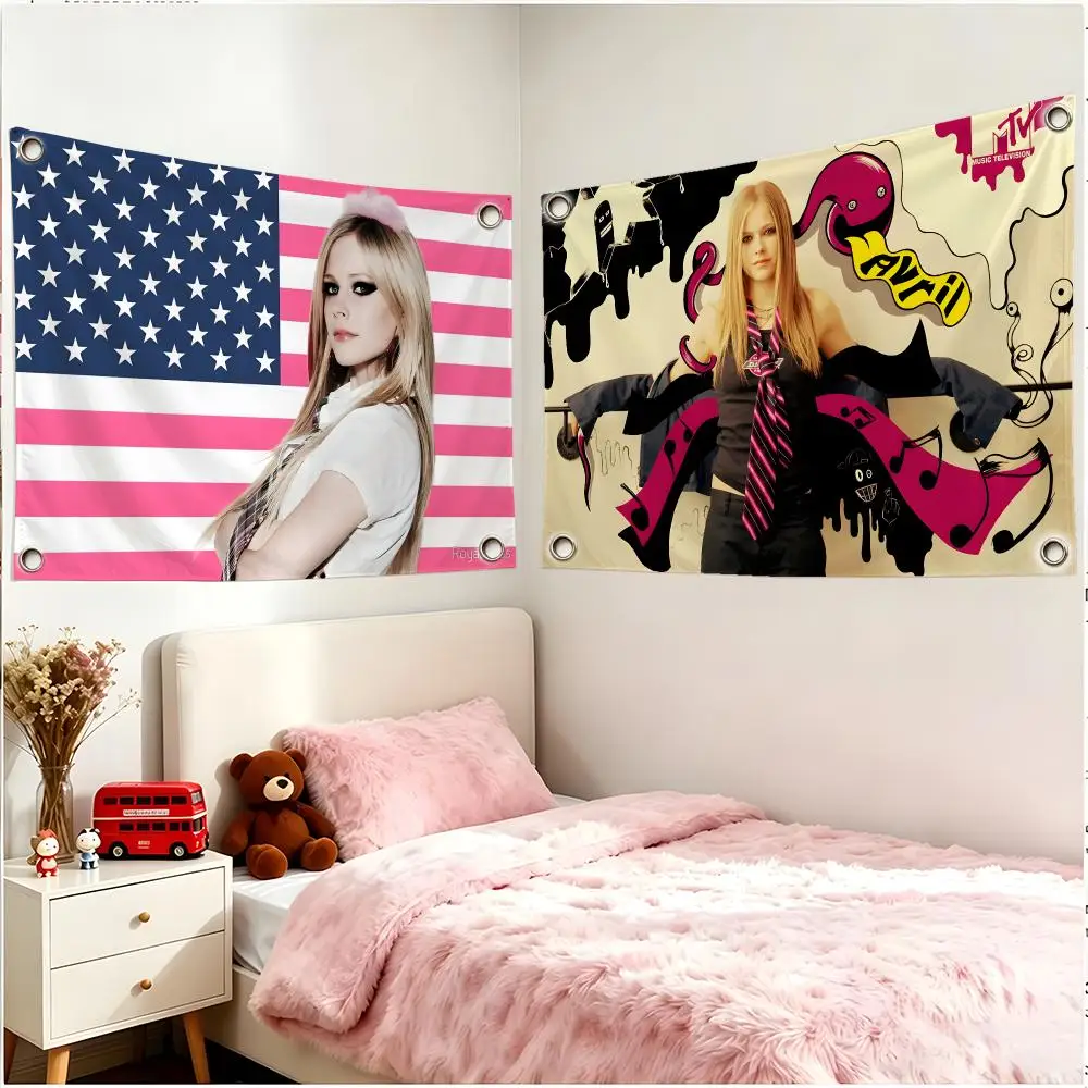 Singer Rock Avril Lavigne Flags Four Ring Borderless Art Decor Indoor Outdoor Use Simple Hang And Install
