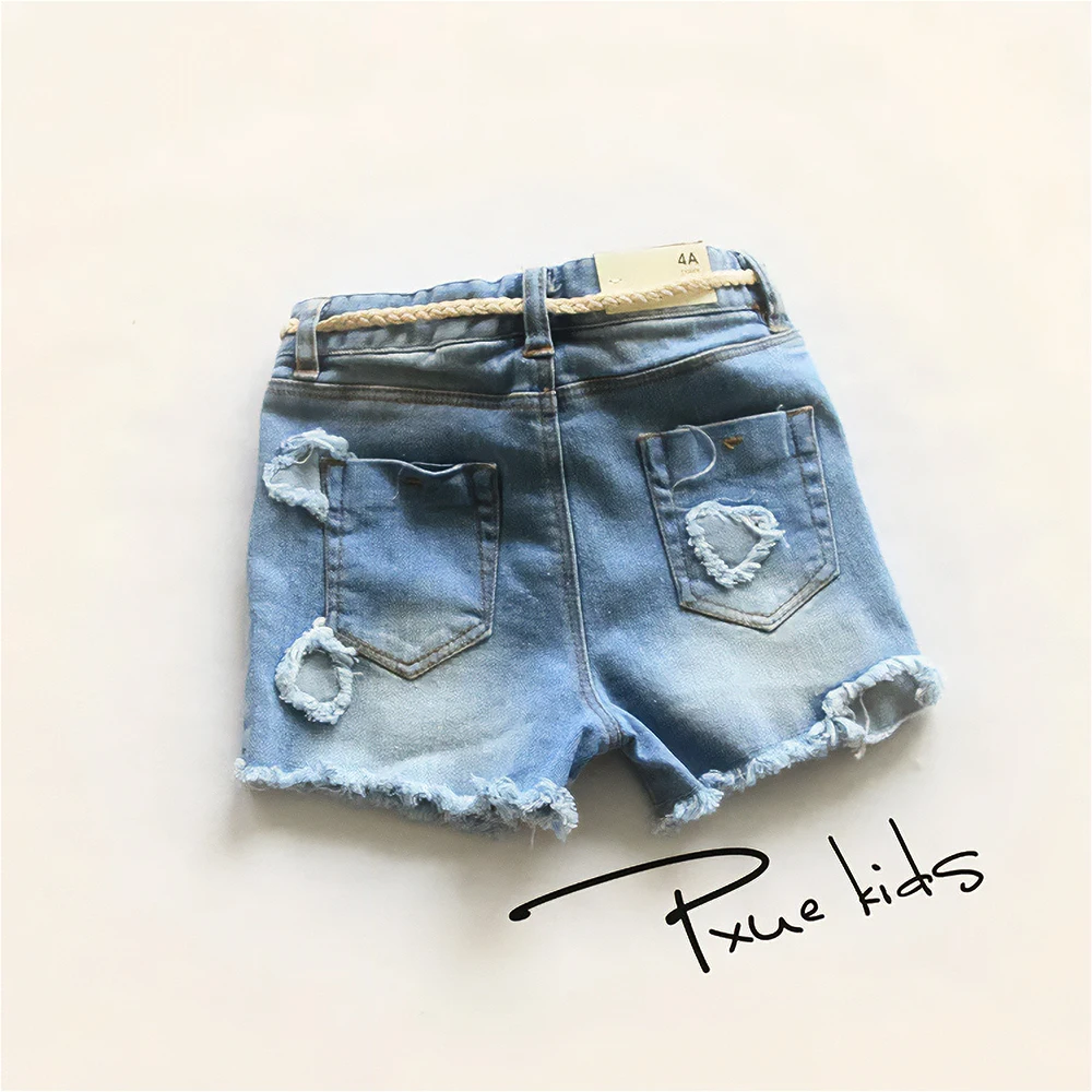 Girls Denim Shorts Summer Cartoon Fashion Cute Shorts hole Lace All-match Children's Pants Girls Denim Shorts Teenagers 2-7Y