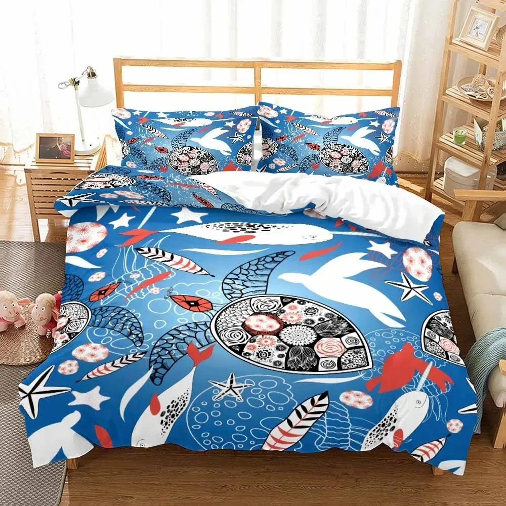 Golden Sea Turtle Bedding Set Luxury Red Classic Colour Housse De Couette Mandala High Quality Super Soft Comfortable Bedset