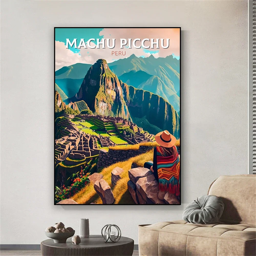 Machu Picchu Travel Poster Modern Peru History Landscape Travel Print Vintage Home Reading Room Decor Office Diamond Painting