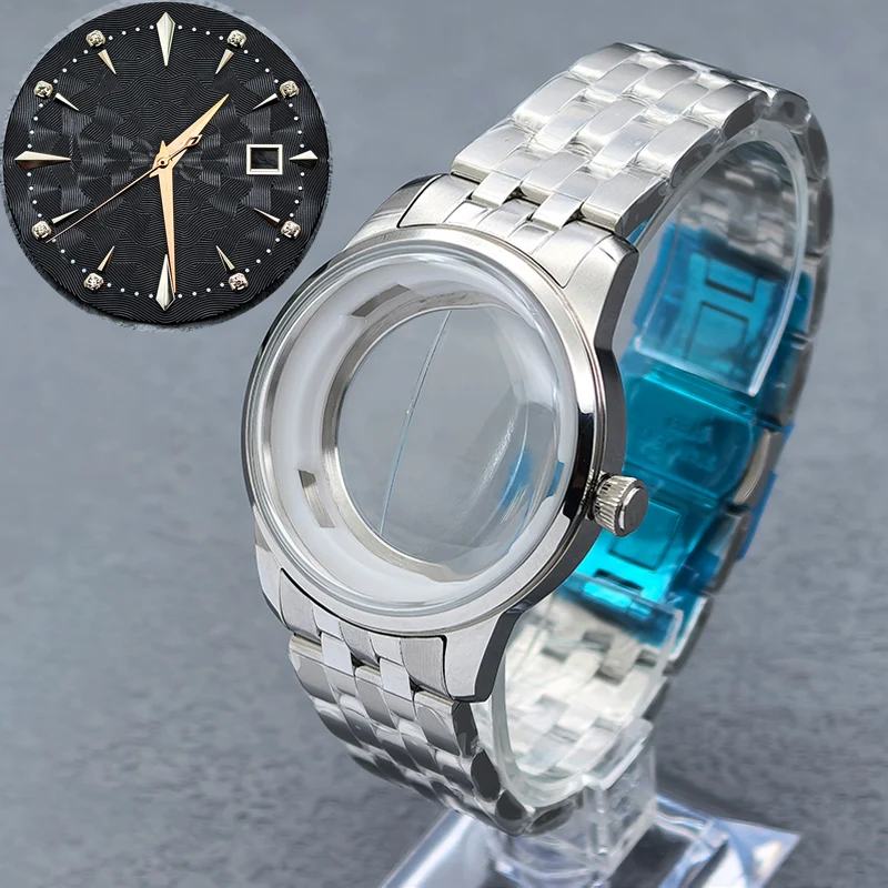 40mm Cocktail Watch Case Fits NH35 NH36 NH38 NH39 4R Movement 35mm NH35 Dial Arch Glass Transparent Back Cover Silver NH35 Case