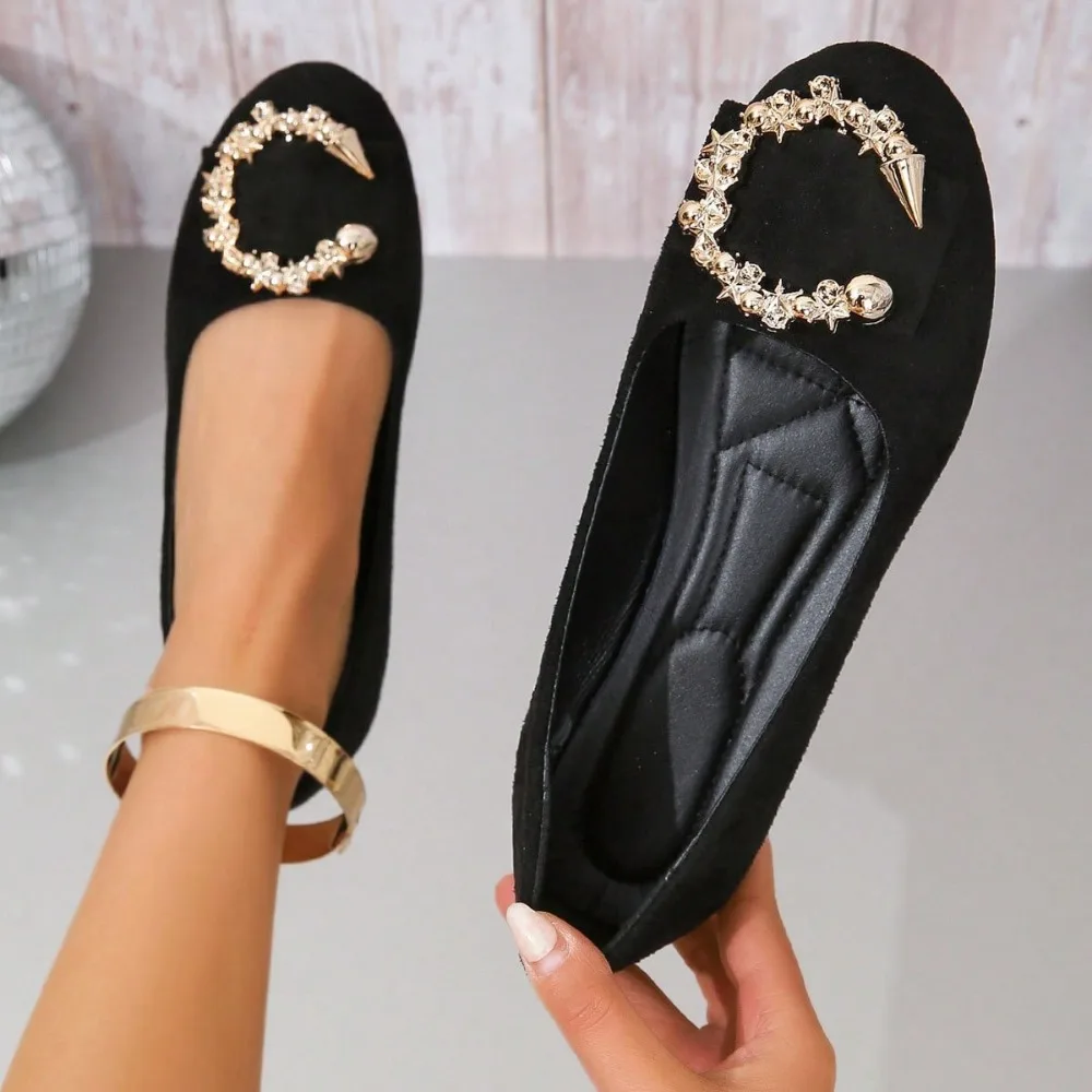 

Designer Sexy Elegant Black Round Head Low Heel Shoes for Women New Fashion Shallow Slip-on Comfortable Casual Flat Shoes