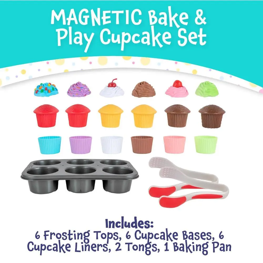 

Игровой набор Playthings Magnetic Bake & Play Cupcakes, кухонный набор для ролевых игр с кексами для детей, подарки для девочек-малышек, 20 предметов
