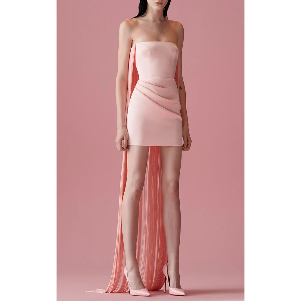 

Pretty Chic Strapless Pink Pleat Above Knee Length Evening Dresses Formal Occasions Banquet Birthday Party Dresses
