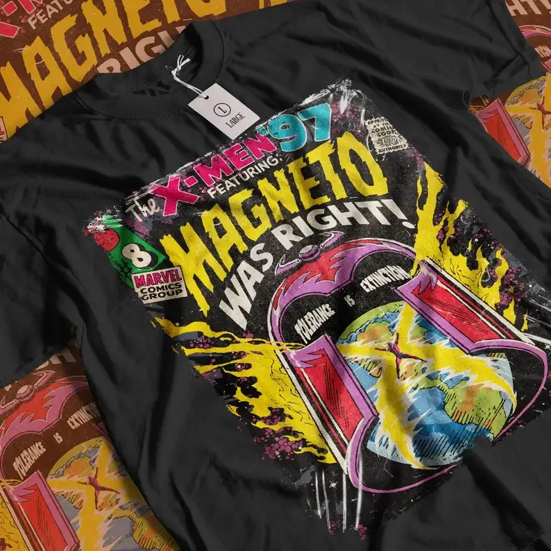 Camiseta de manga corta Unisex, ropa de calle de película de superhéroes mutantes Vintage, Magneto estético era derecha, Marvel x-men 97